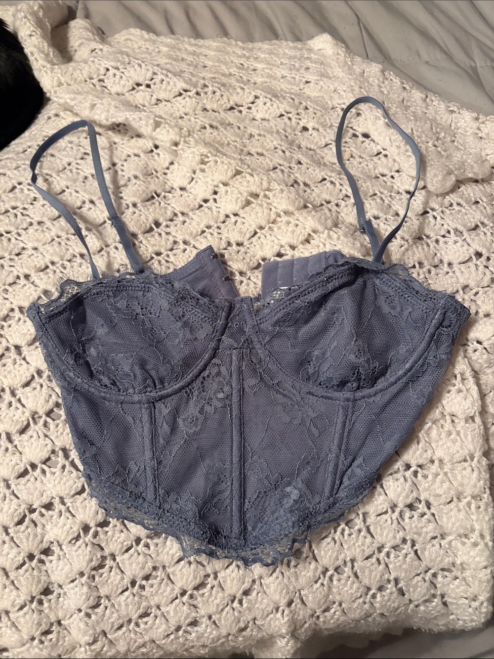 Lace Longline Bralette Corset in Dusty Blue - Women Intimates
